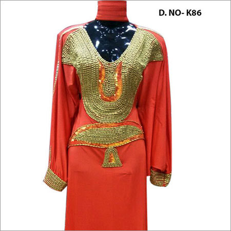 Lycra Kaftan - Maxi Size, Orange With Gold Embroidery | Beautiful Patterns, Comfortable Fit, Durable Fabric, Elegant Look, Perfect Drape, Stylish Design