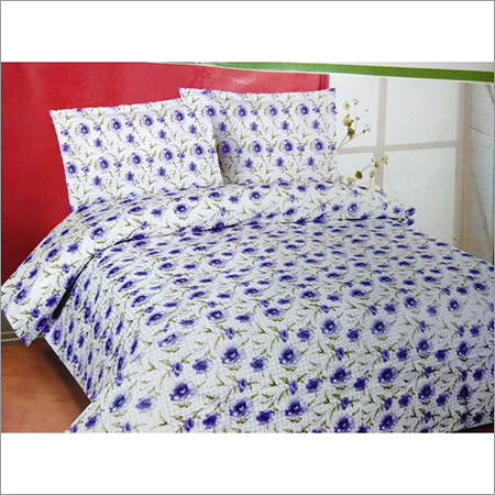 Bed Sheet - 100% Cotton Double Size White Printed Design Soft Touch 2 Pillow Covers