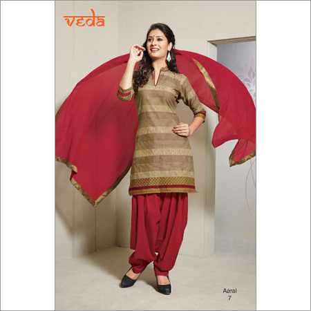AARAL Cotton Dress Material - 4.5 Meters, Beige | Soft Fabric, Striped Pattern, Comfortable Wear