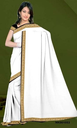 White  fancy Sarees With Lace