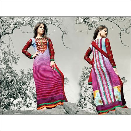 Sky Blue and Fuchsia Faux Georgette Abaya Style Churidar Kameez