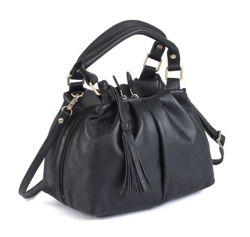 Leather Ladies Hand Carry Bag - Genuine Leather, 10x8x5 inches, Black | Zipper Closure, Adjustable Strap, Stylish Durable Design