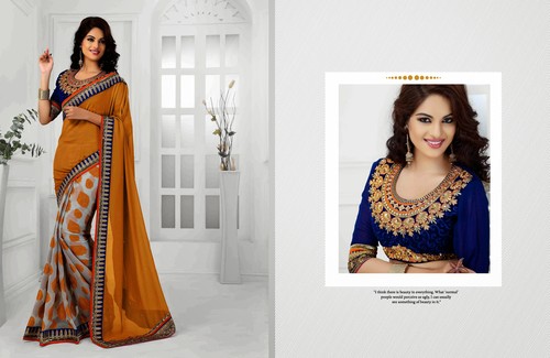 Latest Sarees - Georgette Fabric, Raw Silk Blouse, Embroidery Work | Wedding, Bridal, Festive Wear