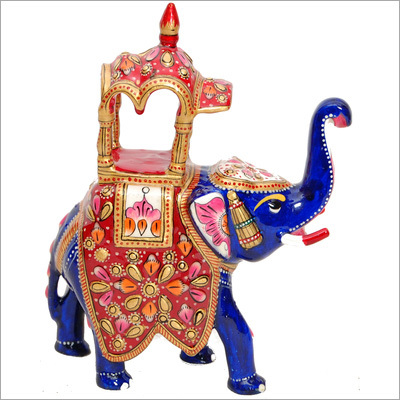 King Riding Meenakari Elephant - Ceramic 10-15 cm Blue | Intricate Patterns, Bright Colors, Decorative Gift
