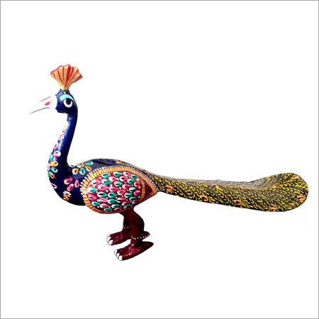 Meenakari Peacock Sculpture - Ceramic, Varied Dimensions, Blue | Intricate Design, Glossy Finish, Bright Painting, Crack Proof, Beautiful Patterns