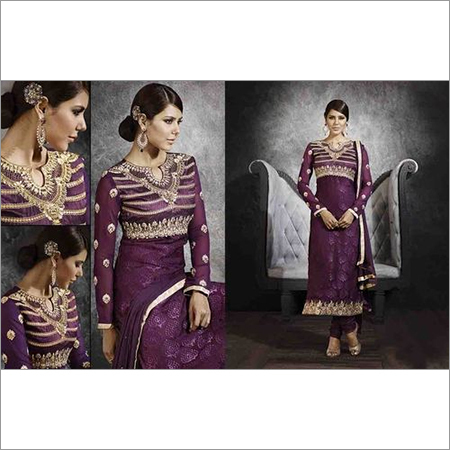 Full Embroidered Neck Violet Brasso Straight Salwar Kameez