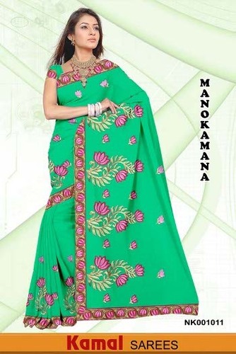 Embroidery Fancy Saree - Silk, 5.5 Meters, Green, Handcrafted Embroidery | Elegant Embroidery, Alluring Prints, Stylish Patterns