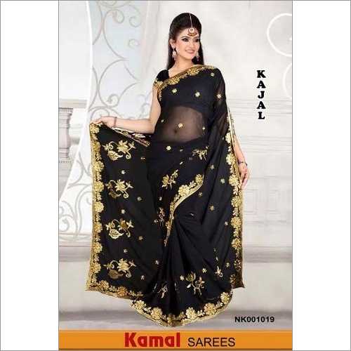 Embroidery Fancy Saree - Silk, 5.5 Meters, Black | Gold Thread Embroidery, Elegant Design, Comfortable Fit