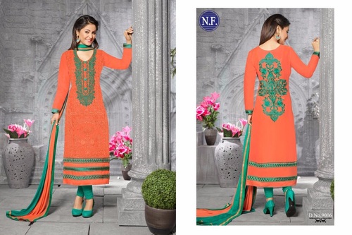 Designer Anarkali Salwar Kameez - Georgette, 54 Inches, Peach | Handcrafted Embroidery, Elegant Design, Comfortable Fit
