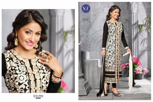 Designer Party Wear Salwar Kameez - Silk Blend, 54 Inches, Black | Floral Embroidery, Elegant Design, Comfortable Fit