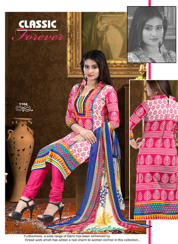 Indian Anarkali Salwar Kameez - Cotton, Medium, 54 Inches, Pink | Elegant Design, Comfortable Fabric, Printed Work, Stylish Look