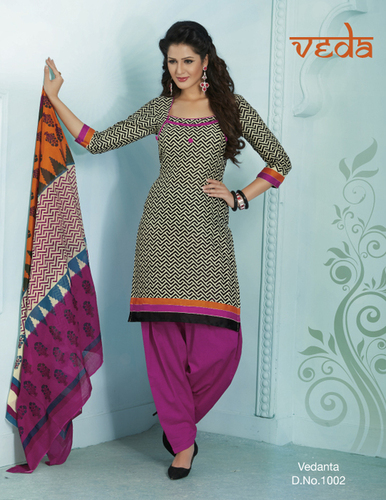 Vedanth Cotton Dress Material - Cotton, Variable Size, Beige | Elegant Printed Design, Soft, Unstitched Salwar Suit, Vibrant Colors