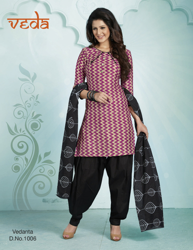 Vedanth Cotton Dress Material - Cotton, Pink | Elegant Design, Soft, Unstitched Salwar Suit, Geometric Pattern