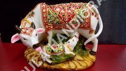 Kamdhenu Cow with Calf - Resin, 5x4x3 Inches, White | Handcrafted, Hand-Painted, Intricate Detail, Collectible Art