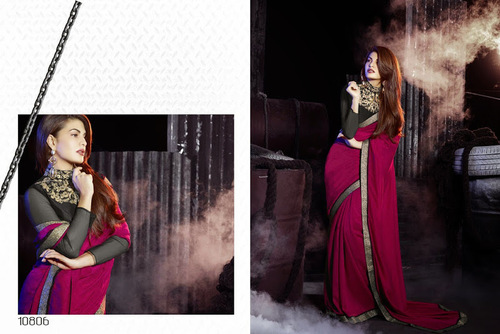 Surreal Jacqueline Fernandez Magenta Georgette Saree