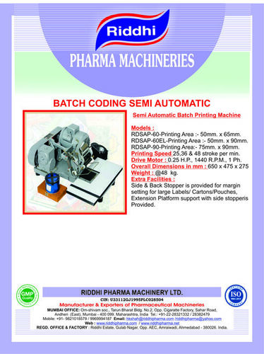 Semi-Automatic Semi Automatic Batch Code Printing Machine