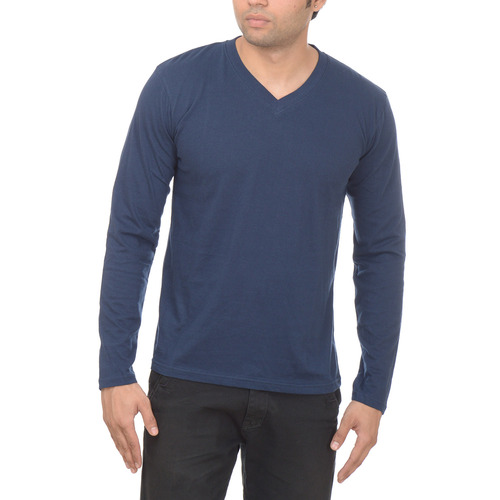 T Shirt - Cotton, S-XXL, Navy Blue | Soft Fabric, V-Neck, Long Sleeves, Comfortable Fit, Durable Material, Stylish Design