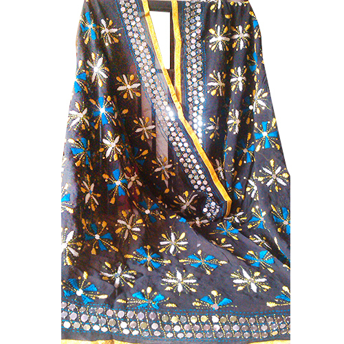 Phulkaari Dupatta - Georgette, Black, Hand Parsi Embroidered | Elegant Design, Vibrant Colors