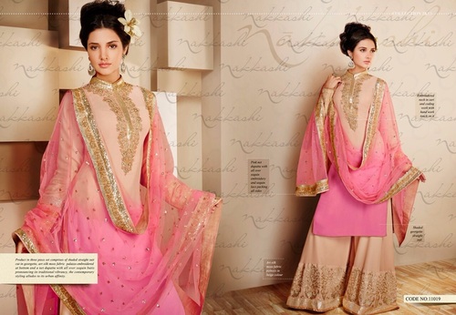 Peachy Embroidered Georgette Plazo Style Salwar Kameez
