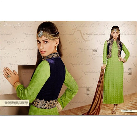 Parrot Green Georgette Straight Suit