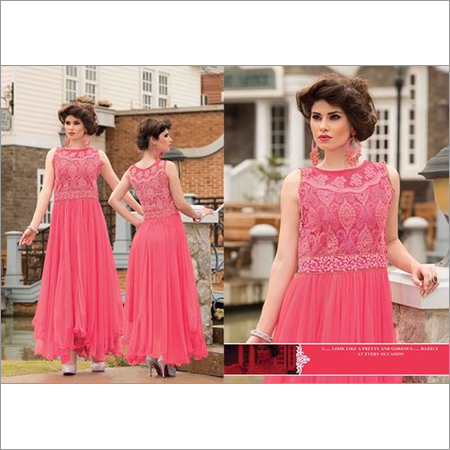 Pink Dhaga Work Soft Net Wedding Gown