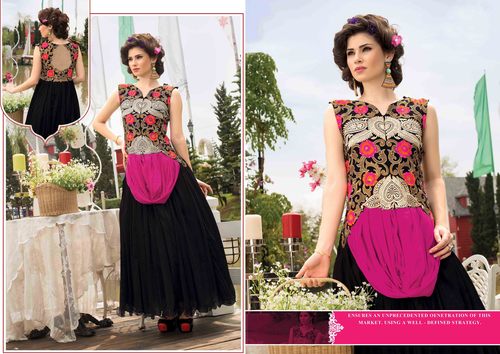Black Embroidered Soft Net Wedding Gown