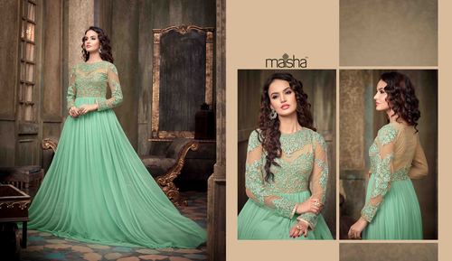 Aqua Embroidered georgette Anrakali Suit
