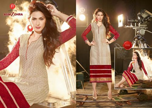 Beige and Red Camric Kurti