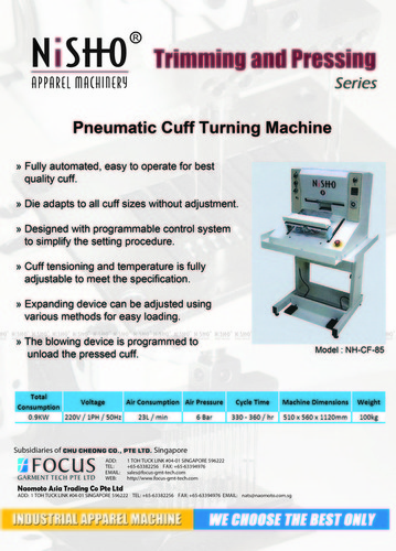PNEUMATIC CUFF TURNING MACHINE WITH CONTROL PANNEL