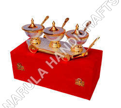 Brass Handicrafts - Brass, 10x7x5 Inches, Polished Finish | Handmade, Intricate Details, Three Bowl Set, Velvet Box Packaging