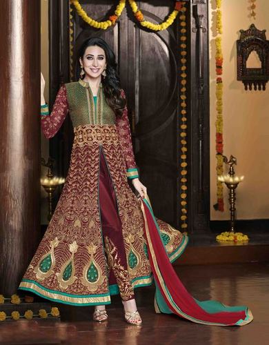 Karishma Kapoor Georgette Wedding Aqua Magenta Anarkali Suit