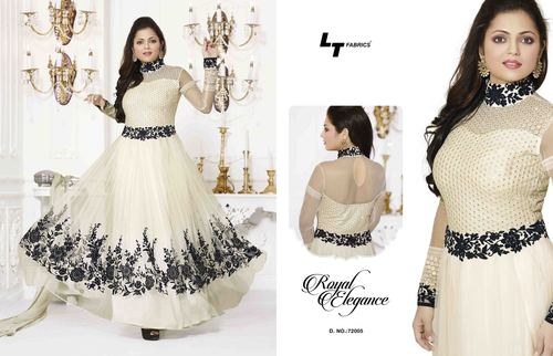 Madhubala Semistitched Creamy Black Embroidered Georgette Salwar Kameez