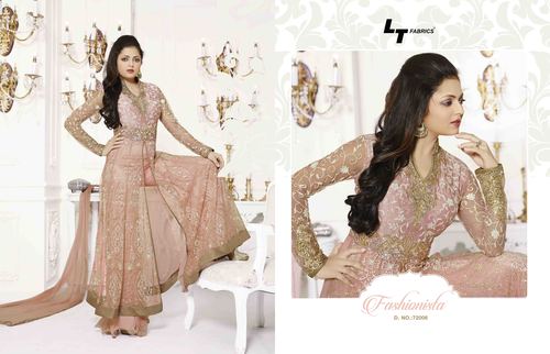 Madhubala Semistitched Peach Net Plazzo Suit