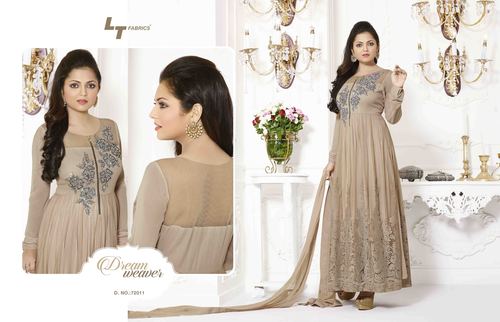 Madhubala Semistitched Beige Georgette Anarkali Salwar Kameez