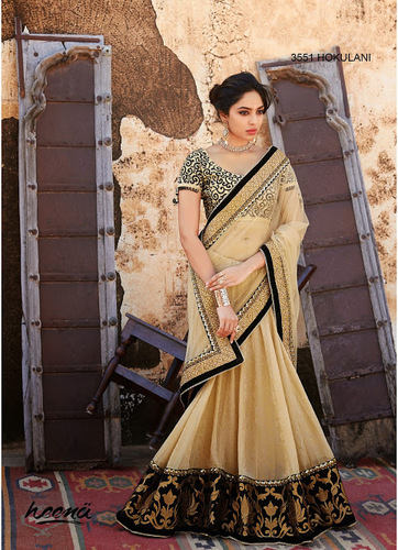 Savoury Peach Georgette On Net Saree
