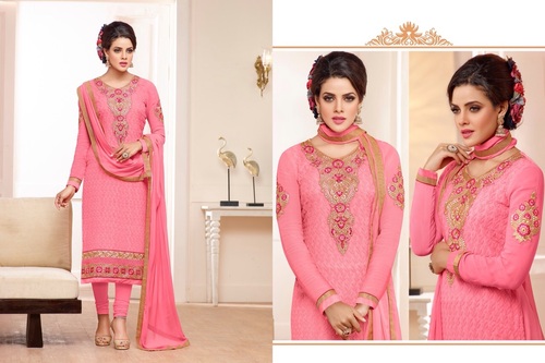 Alayna Semi Stitched Pink Embroidered Georgette Suit