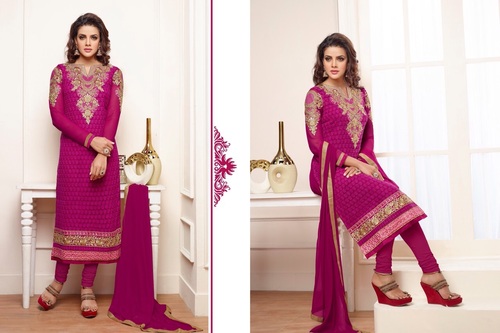 Alayna Semi Stitched Magenta Embroidered Georgette Suit