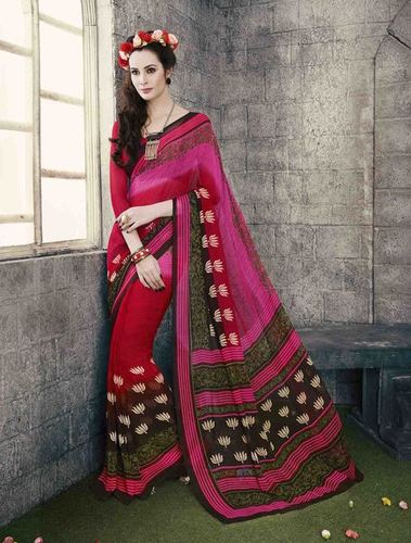 Low Range Red Georgette Printed Saree