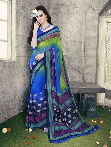 Low Range Blue Georgette Printed Saree