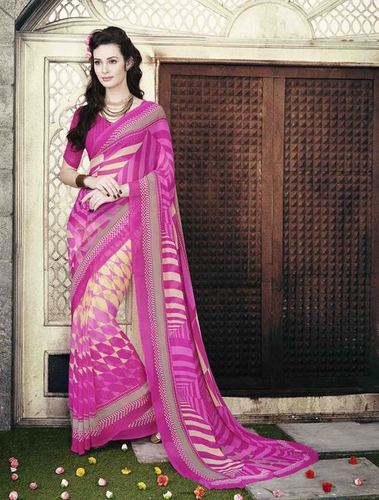 Low Range Creamy Pink Georgette Printed Saree
