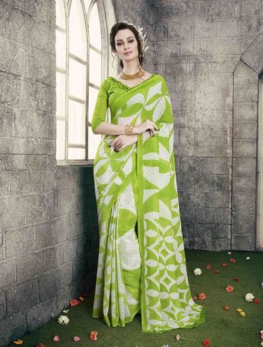 Low Range Sea Green Georgette Printed Saree