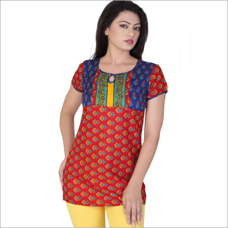 Short Cotton Kurti - Cotton, Short Size, Red, Round Neck | Soft Fabric, Stylish Design, Comfortable Fit, Shrink Resistant