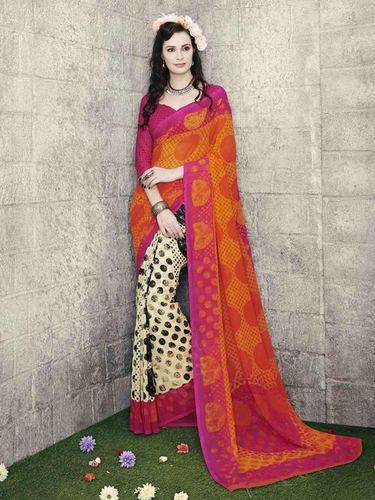 Low Range Orange Shaded  Georgette Printed Saree