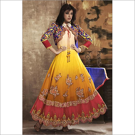 Yellow Georgette Long Anarkali Suit