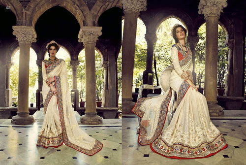 Stately Off White Net Saree