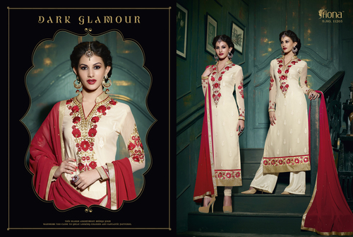 Royal Semistitch Cream Georgette Salwar Kameez