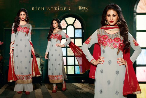 Royal Semistitch Grey Georgette Salwar Kameez