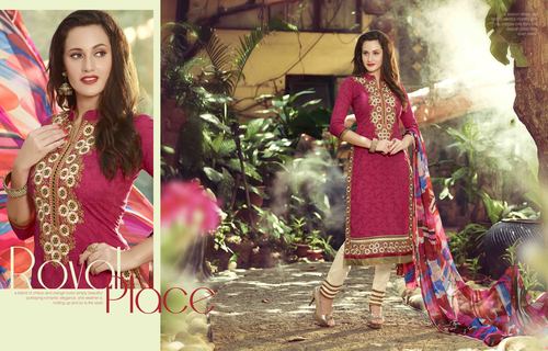 Excellent Creamy Pink Cotton Unstitch Salwar Kameez