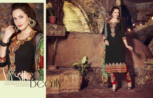 Excellent Black Cotton Unstitch Salwar Kameez