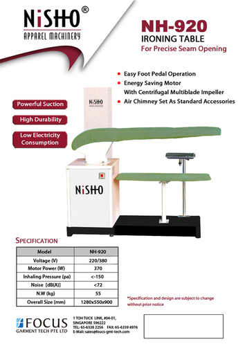 SEAM OPENING TABLE.